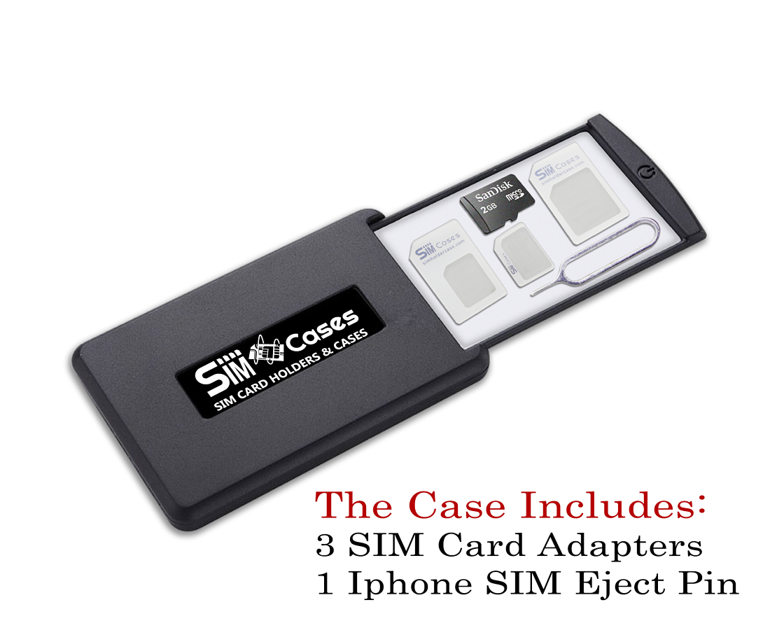Small SIM Card Holder Case with 3 sim card adapters & Iphone Pin