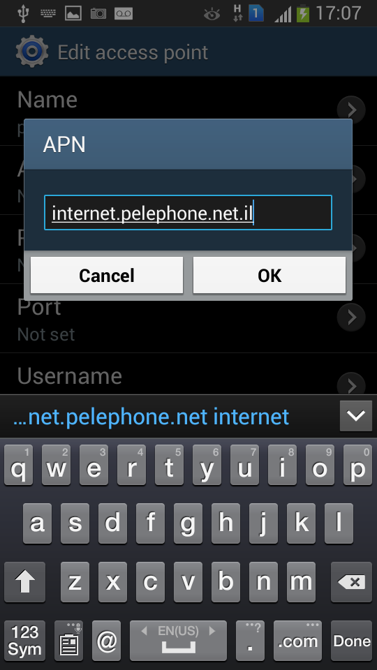 Pelephone Israel Android APN settings
